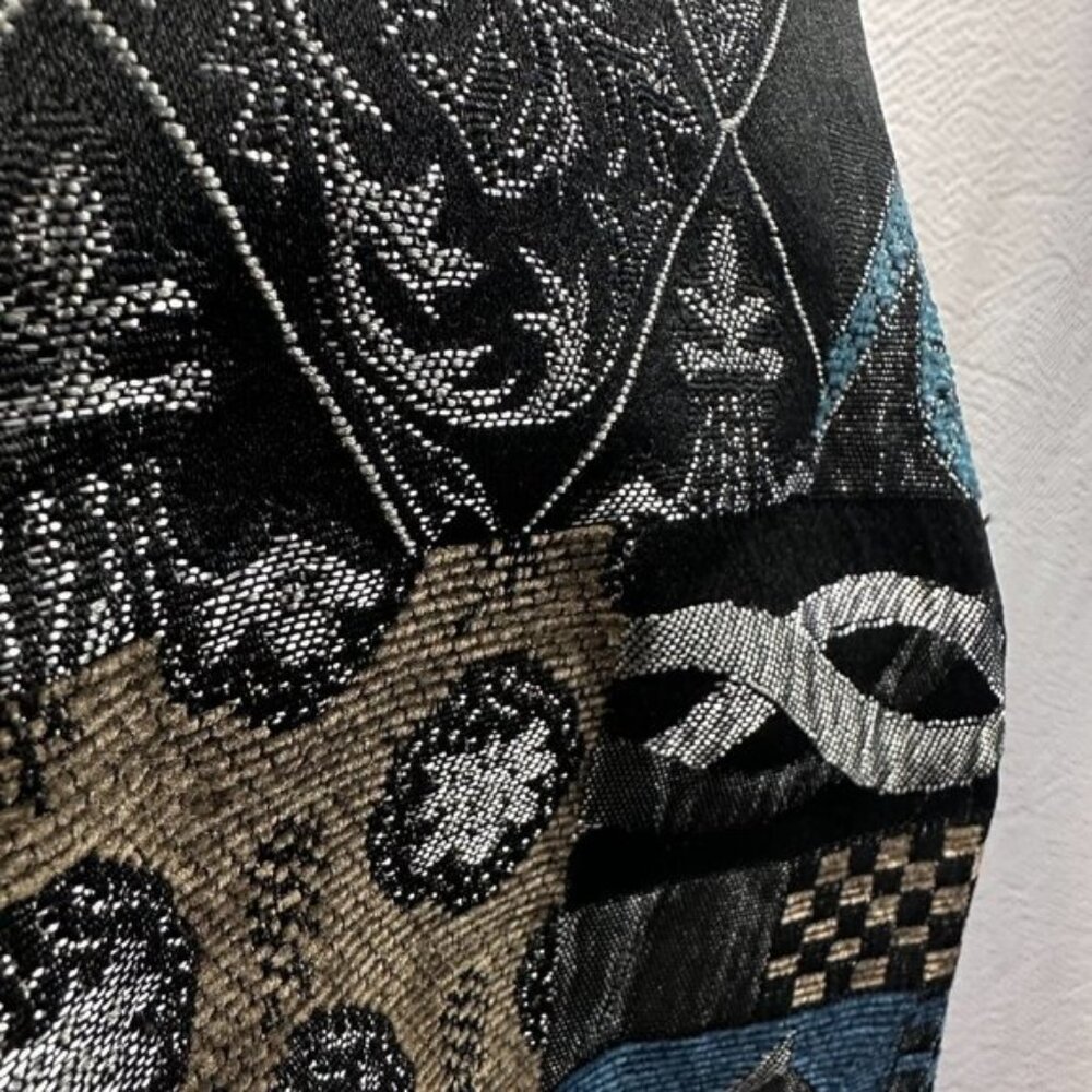 Vintage Tapestry Blue Black  Mandarin collar Full Zip jacket Abstract 2X - Picture 3 of 9